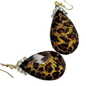 Leopard Pattern Glitter Oval Fish Hook Earrings